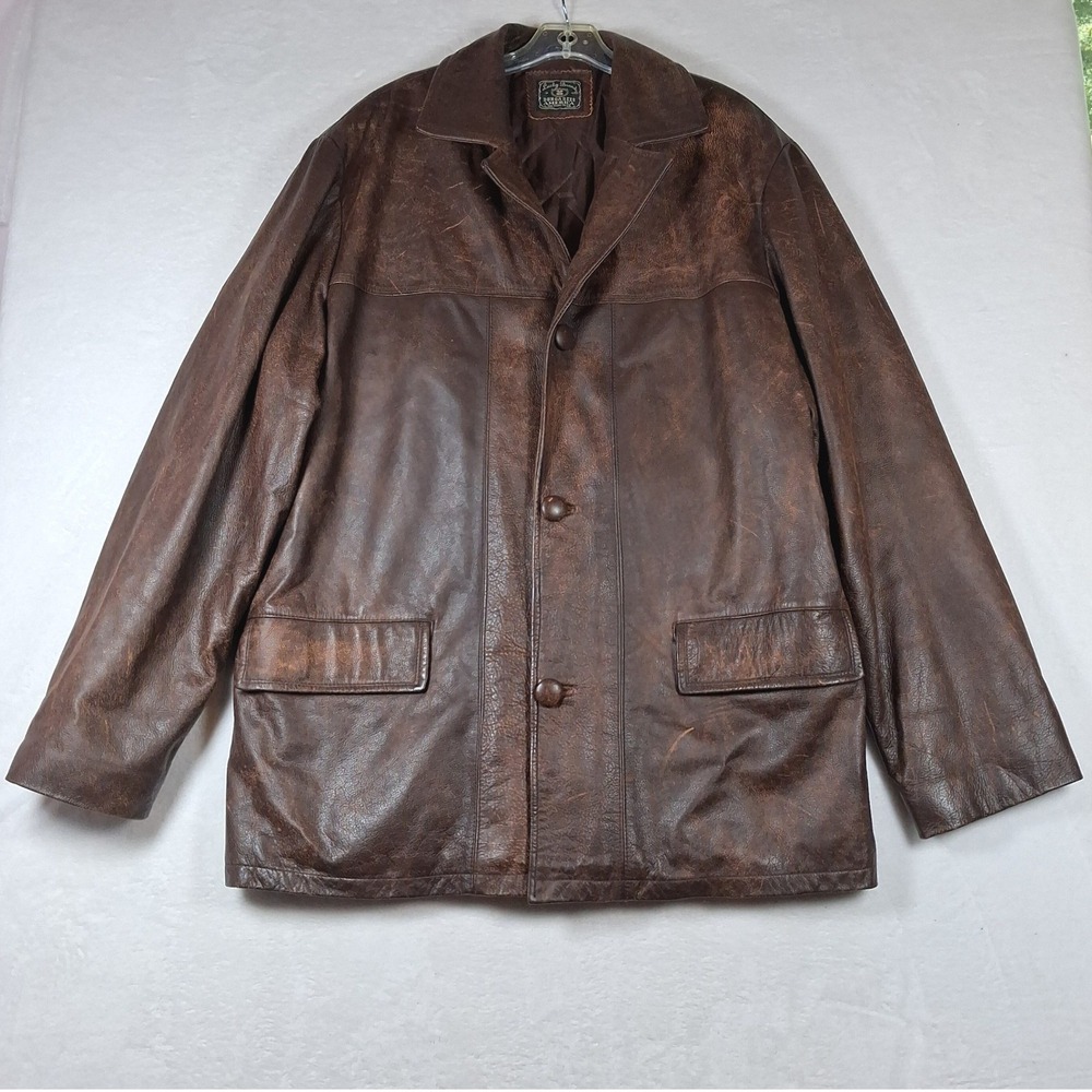 Lucky Brand Dungarees America Mens XL Brown Genuine Leather Quilted Jacket
